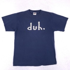 Vintage Tultex Duh Graphic T-Shirt Mens Large Navy Blue Cotton Short Sleeve Tee