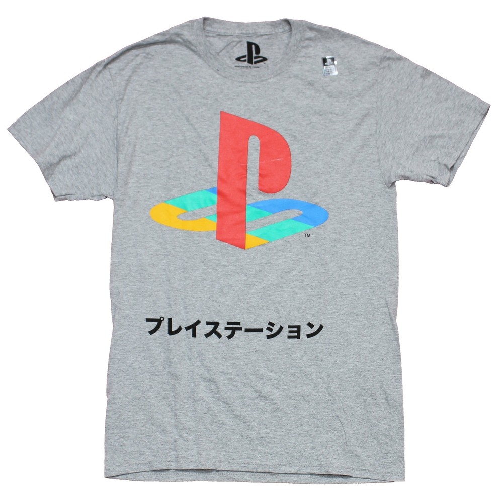 PlayStation Mens T-Shirt – Kanji Logo Front Symbols & Systems Back
