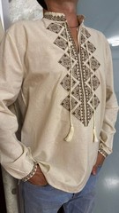 Vyshyvanka for Men Ukrainian Beige Embroidered Cotton Shirt S-XL embroidery