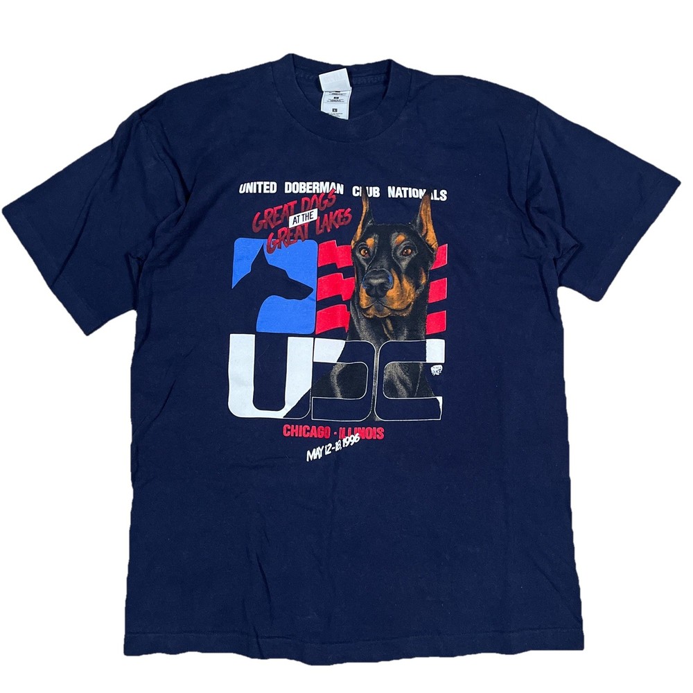 United Doberman Club Vintage 90s Single Stitch T-Shirt Navy Blue USA Made Large