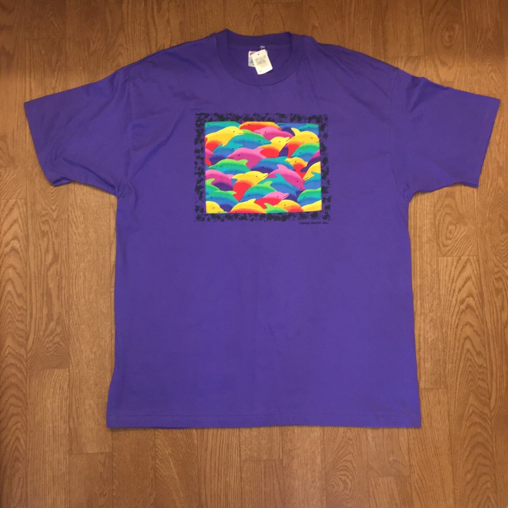 Vtg NWT Hanes Beefy Dolphins Common Ground T Shirt 90s Dolphin Single Stitch XL