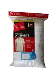 HANES 6 Pack Tagless T-Shirt Men’s Soft And Breathable Crewneck Medium