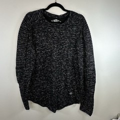 BKC Men’s M Black White Marled Crewneck Ribbed Pleated Long Sleeve Shirt Biker