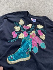 Vintage Custom Hanes Shirt Mens XL Black Western Boot Floral Glitter Graphic Tee