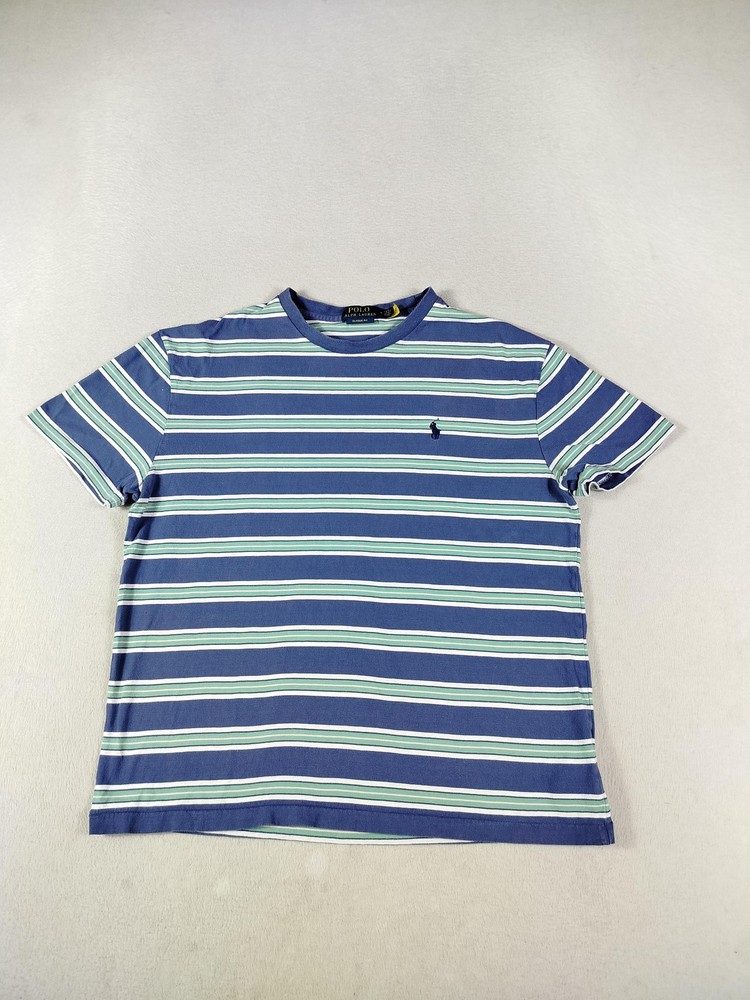 Polo Ralph Lauren Shirt Mens Medium Blue Striped Classic Fit Logo Tee Preppy