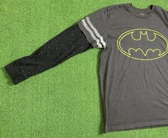 Batman T Shirt Mens Large DC Comics Superhero Raglan LongSleeve Bat Signal Y2K