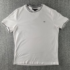 Michael Kors Mens T Shirt Medium White Contrast Trim Collar Logo Crewneck…