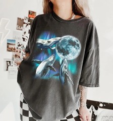 Three Humpback Whales Full Moon Marine Ocean Wildlife Comfort Tee