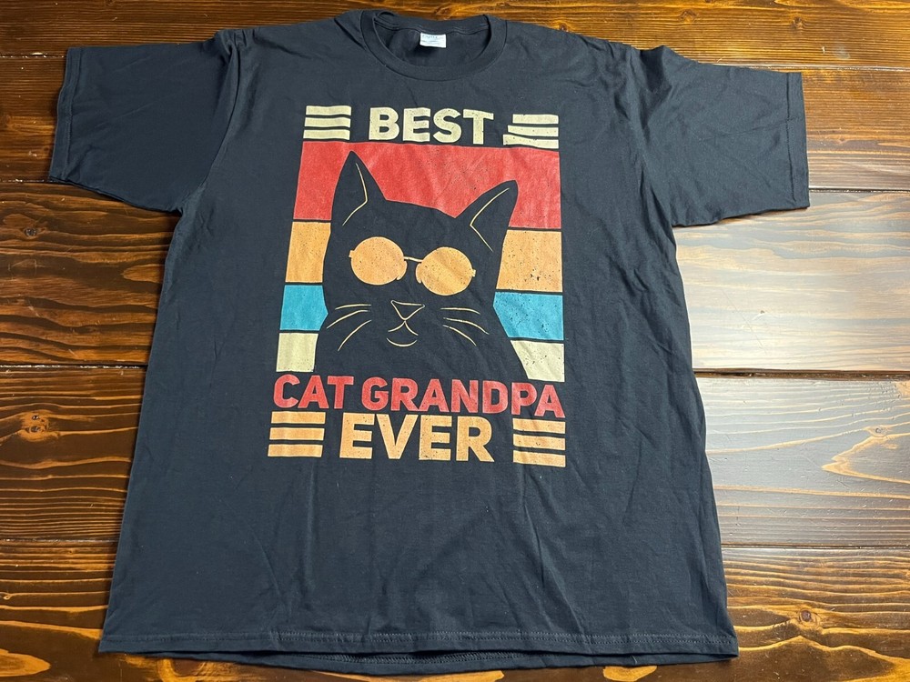 Port & Company Shirt, Men’s Size XL, Black, Best Cat Grandpa Ever Novelty