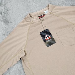 Bulwark FR Shirt Mens Medium Beige Henley Flame Resistant CAT 2 2112 Workwear