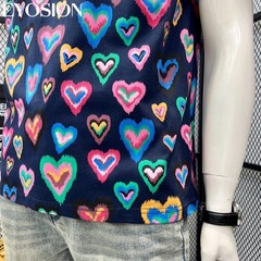 Men Heart Print Short Sleeve T-Shirt Casual Retro Round Neck Summer Cotton Tee