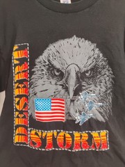 VTG Desert Storm Men’s Sz L T-Shirt USA Flag Eagle Fighter Jet Single Stitch
