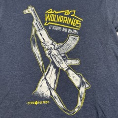 Zero Foxtrot Mens T Shirt Size S Blue Wolverines It Keeps Me Warm Red Dawn Skull