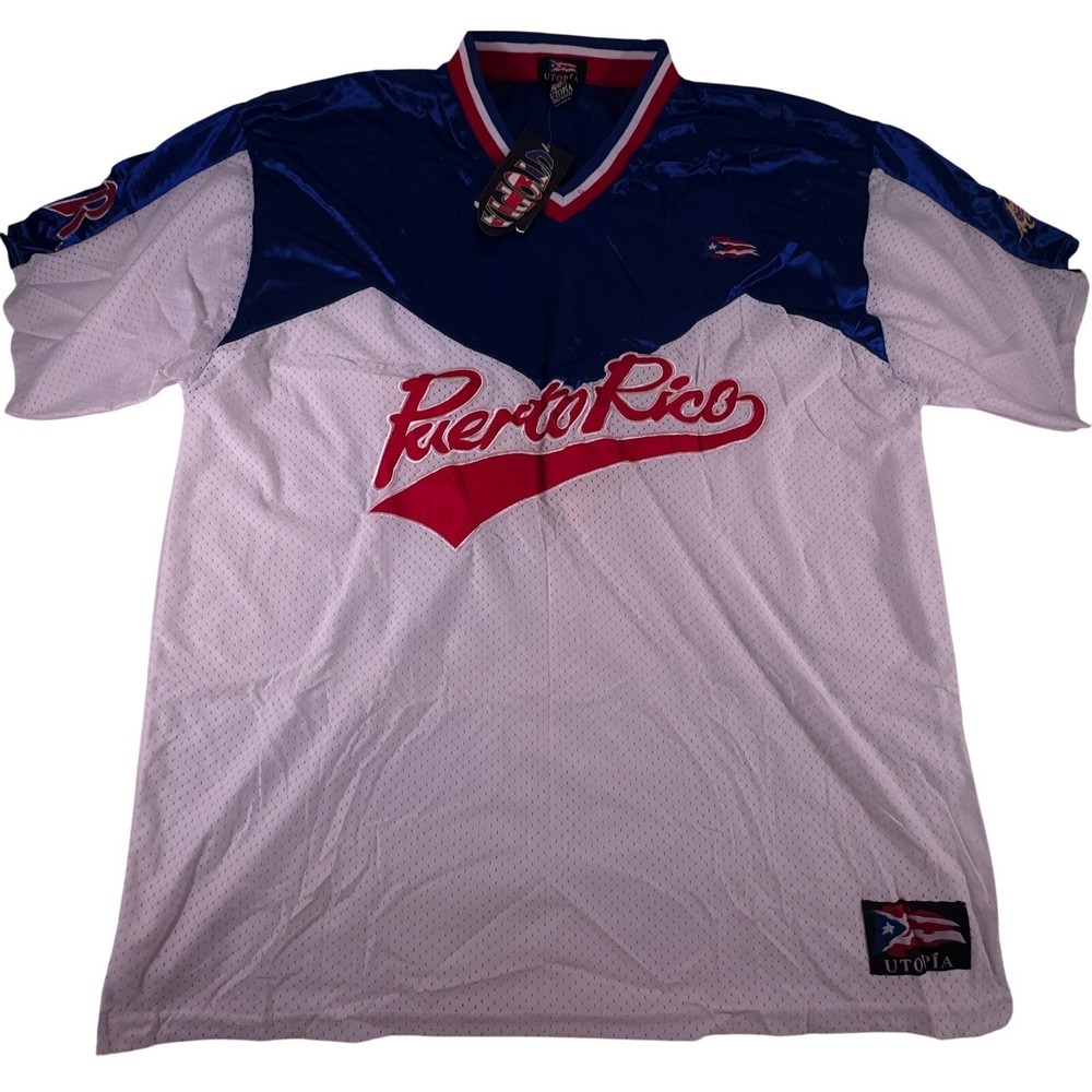 Puerto Rico Utopia Jersey Shirt V Neck Mens XL White Embroidered Y2K VTG NWT