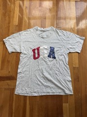 Vintage 1990s USA Embroidered Lettering Red White Blue T-Shirt Mens L