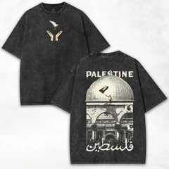Men’s Palestine Freedom Vintage Oversized Round Neck Short-Sleeve Heavy Cotton T