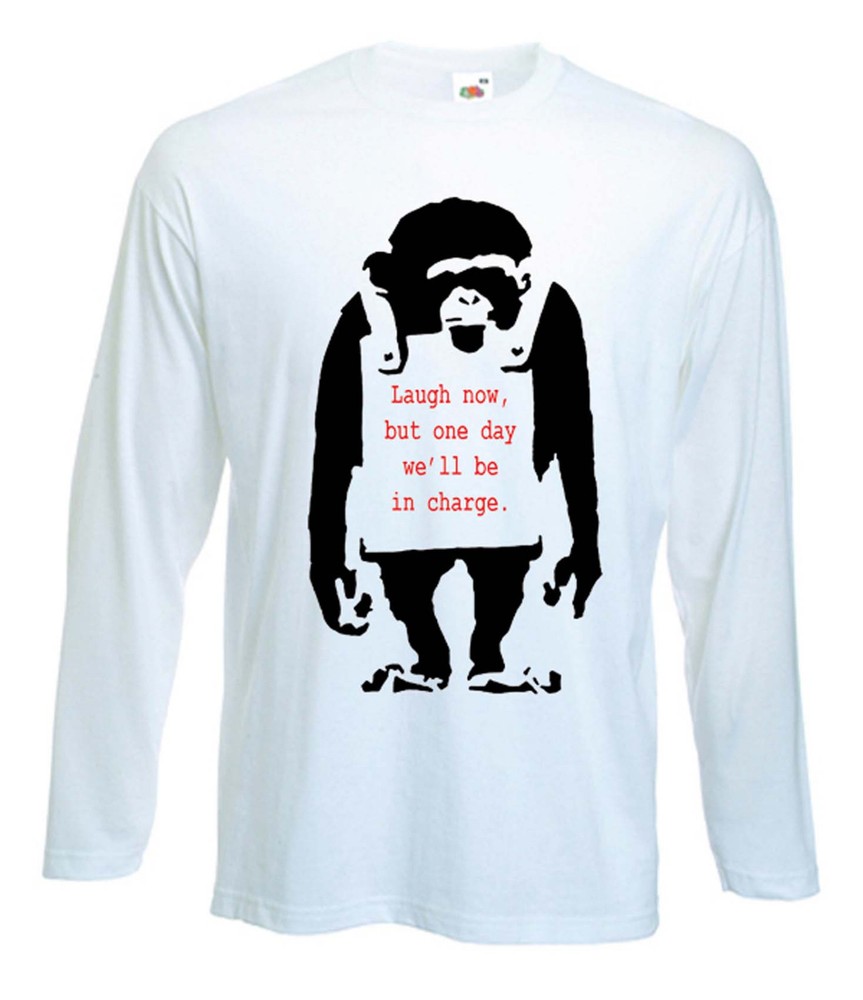 BANKSY LAUGH NOW MONKEY LONG SLEEVE T-SHIRT – Choice Of Colours – Sizes S to XXL