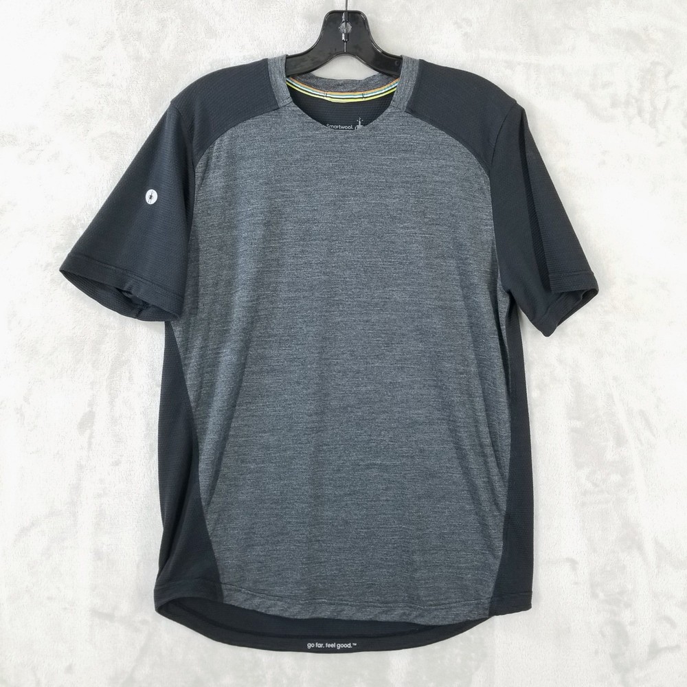 Smartwool Active Ultralite T Shirt Mens M Gray Black Merino Wool Performance