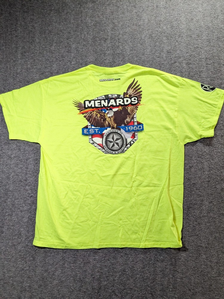 Menards Rheem Hi-Vis Neon Yellow T-Shirt 2XL Jerzees Dri-Power Active Eagle Logo