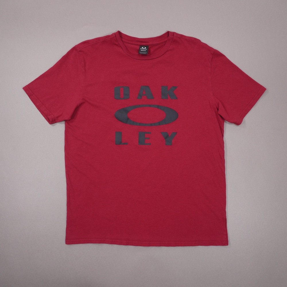 Oakley Regular Fit Short Sleeve T Shirt Mens Large Deep Red Spell Out Logo