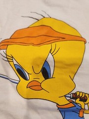 Tweety Bird Looney Tunes Shirt Tweed Off Golf XL 1993 Used White Velva Sheen WB