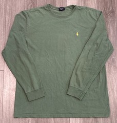 Vintage 90s Polo Ralph Lauren Long Sleeve T-Shirt Green Mens Large Yellow Pony