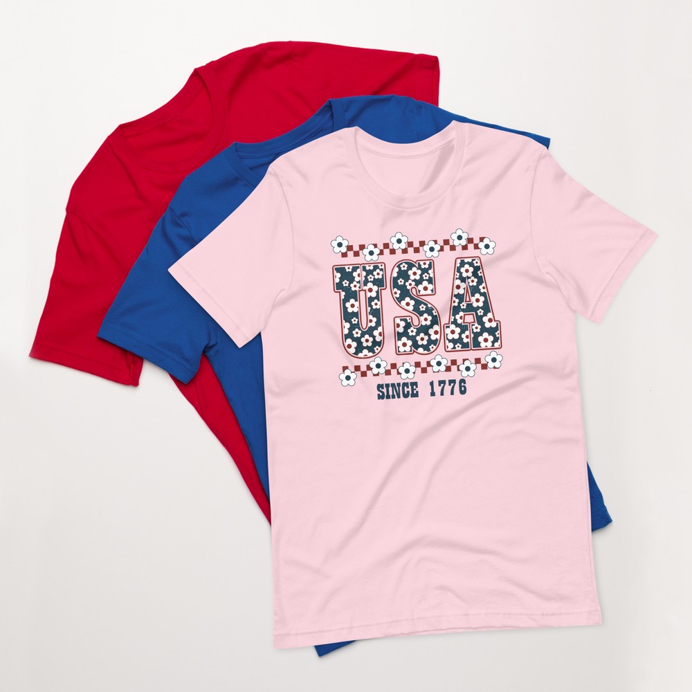 USA Since 1776 Floral T-Shirt, Patriotic American Independence Day Shirt