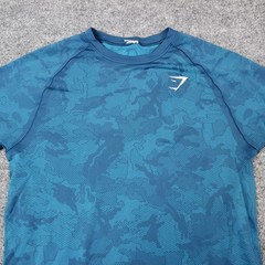 GymShark Camo T Shirt Men’s Small Training Blue Performance Workout Logo Mesh