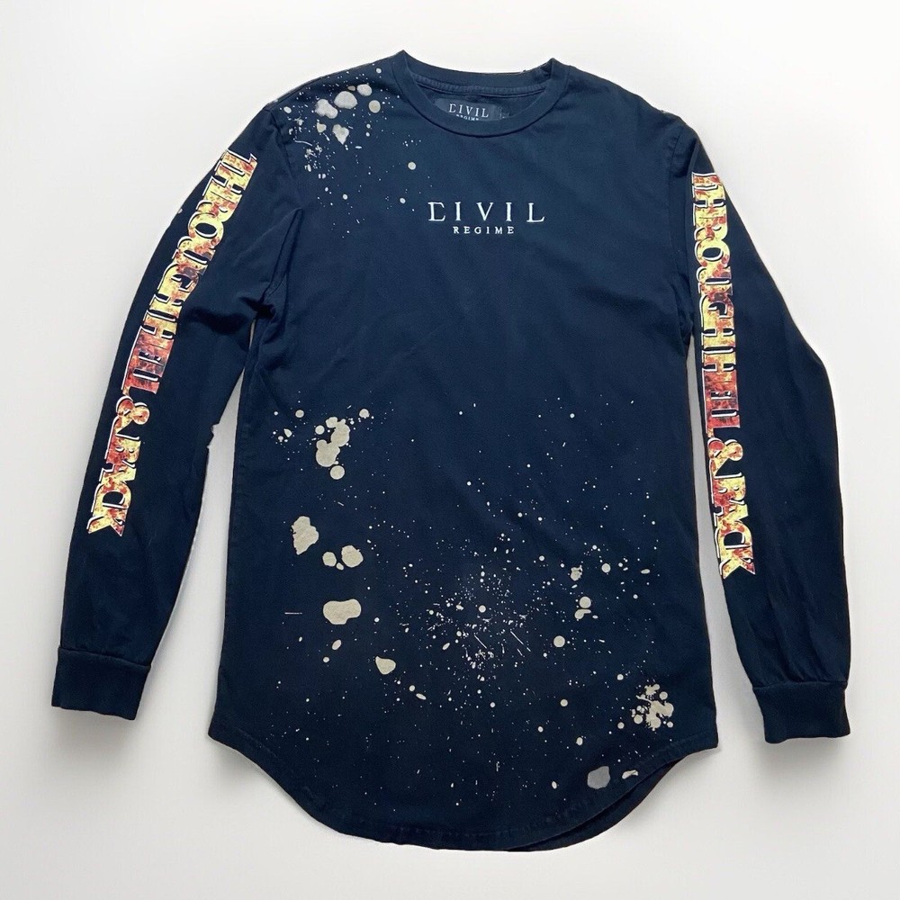 Civil Regime Through Hell & Back Long Sleeve T Shirt Mens SZ M Black Bleach Wash