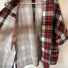 Vintage handmade wool Red, white, and black plaid button-up shirt with pockets