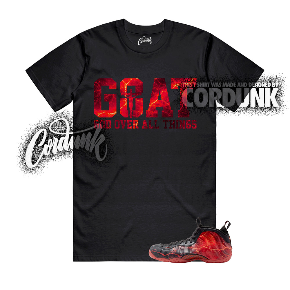Foamposite One Stranger Black Bright Crimson Stormy Air T Shirt Match GOAT