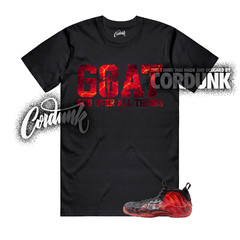 Foamposite One Stranger Black Bright Crimson Stormy Air T Shirt Match GOAT