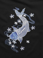 Niepce Japanese Streetwear Embroidery T-shirt Blue Koi Graphic Tee for Men