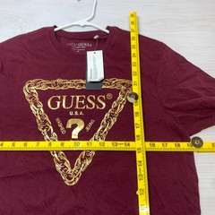Guess Men Short Sleeve T-Shirt Gold Burgundy Crewneck Logo Triangle Size M