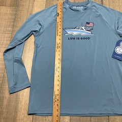 Life is Good Yacht Shirt Mens Size M Blue Long Sleeve Tee Boat Performance UPF50