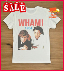 1984 WHAM George Michael Andrew Ridgeley White T-Shirt FAST790K