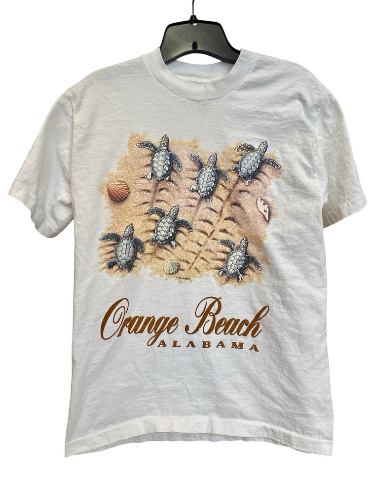 Vintage 90s Orange Beach Alabama Sea Turtles Graphic T-Shirt White Medium