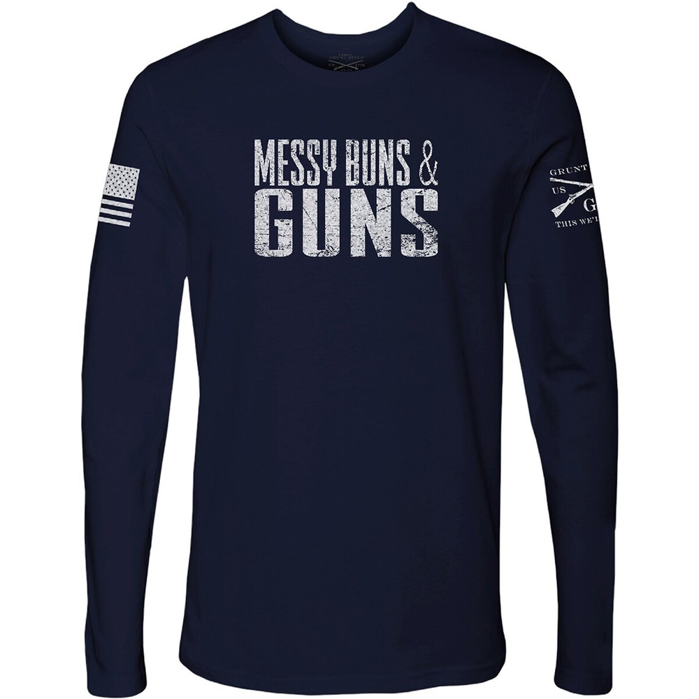 Grunt Style Messy Buns & Guns Long Sleeve T-Shirt – Navy