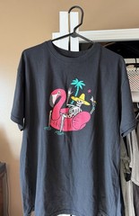 Brisco Brands XL Black T-shirt Tropical Skeleton On Flamingo Float