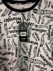 Wrangler x Hot Wheels Tee Men XL Black White All Over Print Logo Cotton