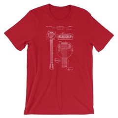 Steel Guitar Patent T-Shirt. 100% Soft Cotton Tee on Black, Red, White or Gray T