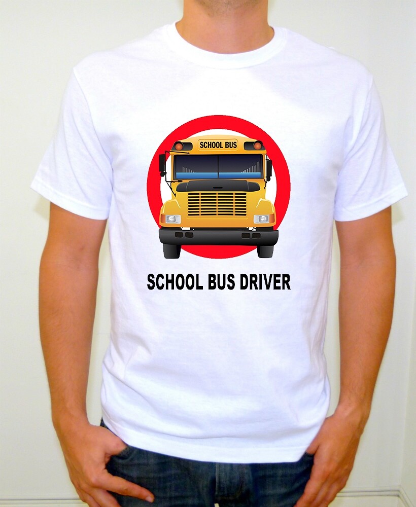 SCHOOL BUS DRIVER UNISEX COTTON WHITE OR BLACK T-SHIRT SHORT SLEEVE ADULT SIZE M