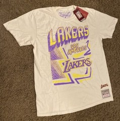 NWT Men’s Mitchell & Ness LA Lakers Sidewalk Sketch Off White T-Shirt Size M