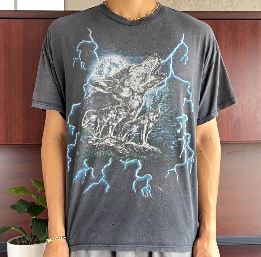 Vintage 90s Single Stitch Distressed Sun Faded American Thunder Lightning Tee