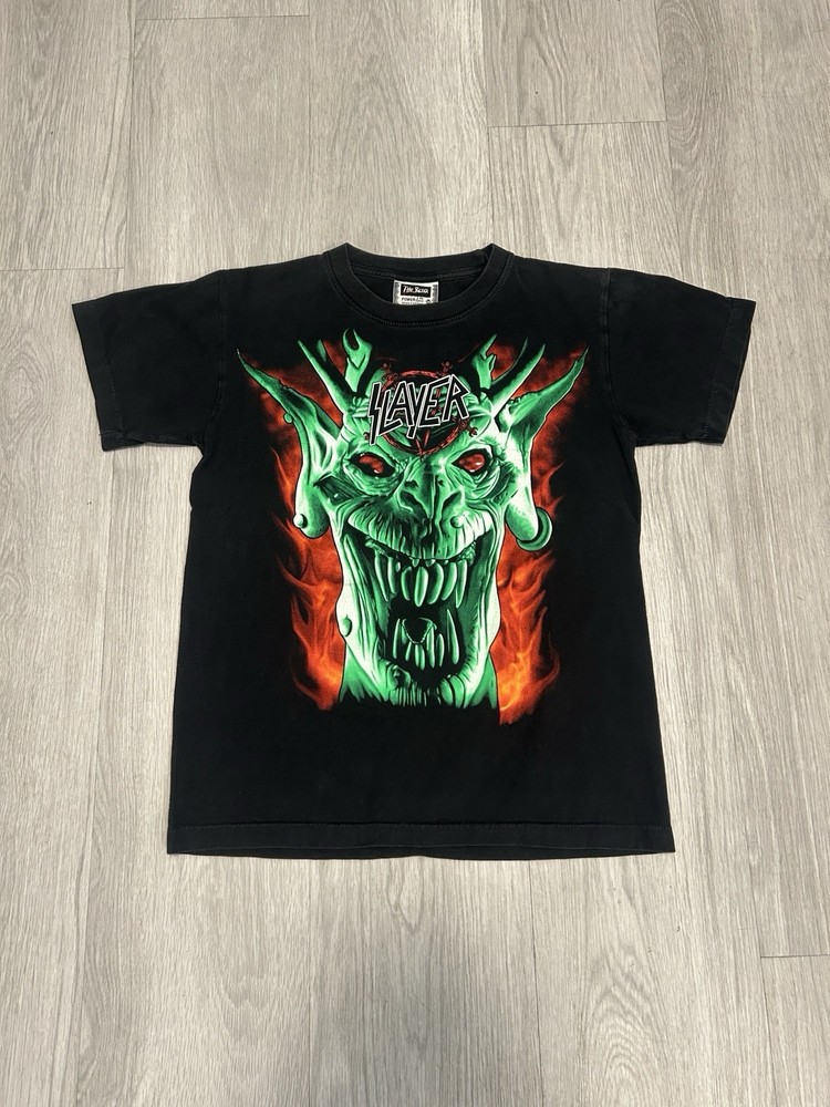 Vintage Slayer T Shirt 90s Green Devil Thrash Metal Slayer The Roxx Medium