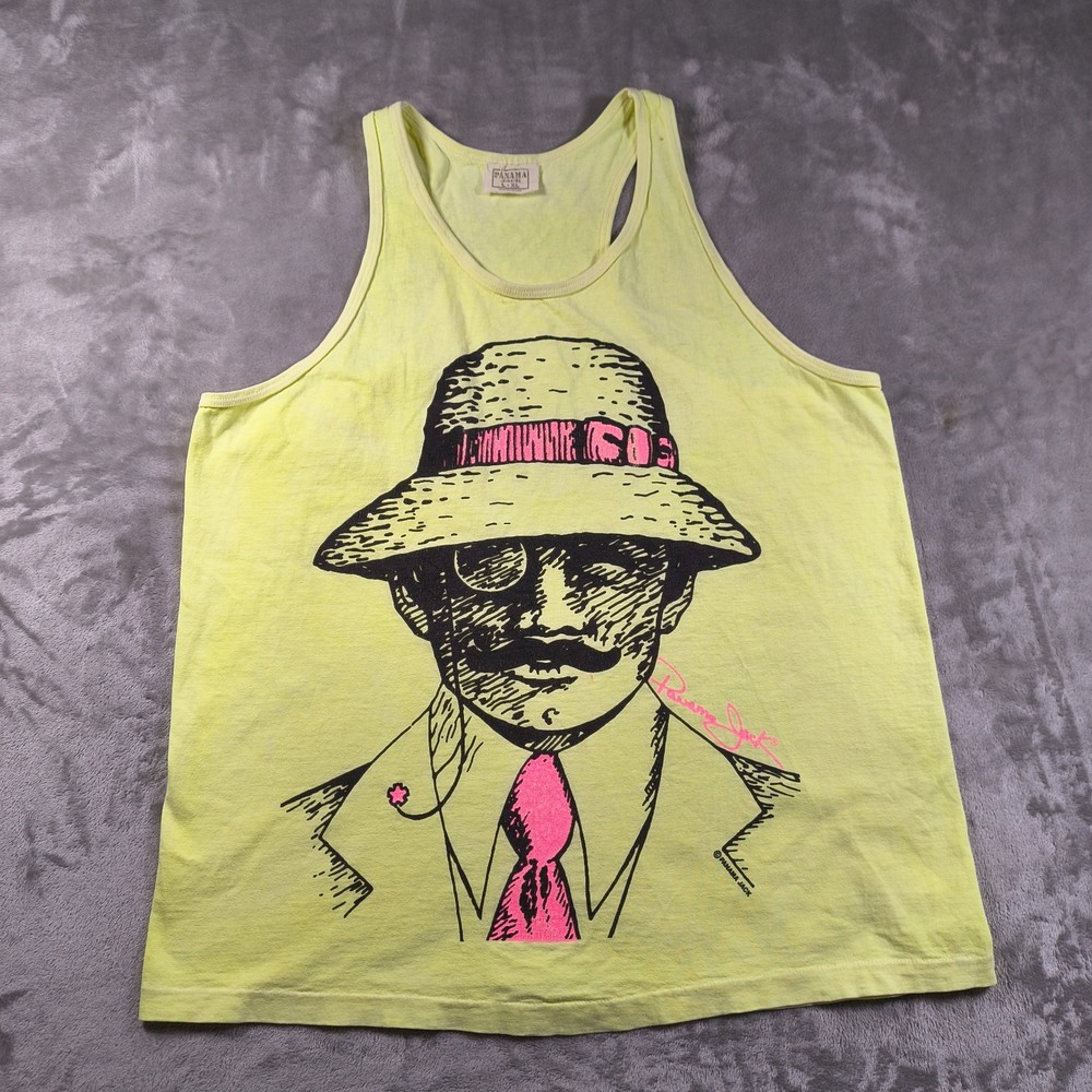 Vintage Panama Jack Tank Top Mens Large XL Yellow 80s Neon Single Stitch USA