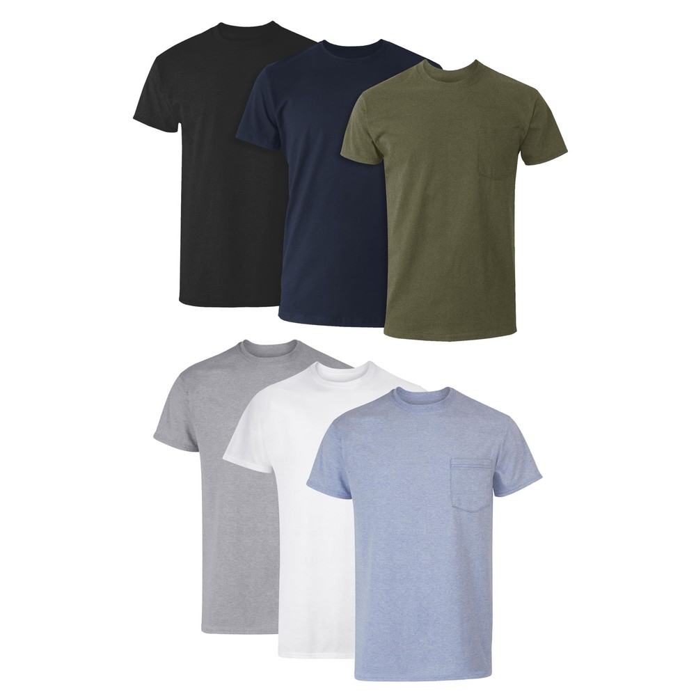 6-pack Mens Pocket T-shirt,Moisture-Wicking Cotton Crewneck Tees 3XL Assorted