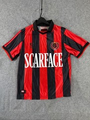 Scarface Reason Soccer Jersey Shirt Mens M Red Black Striped Slim Fit Collared