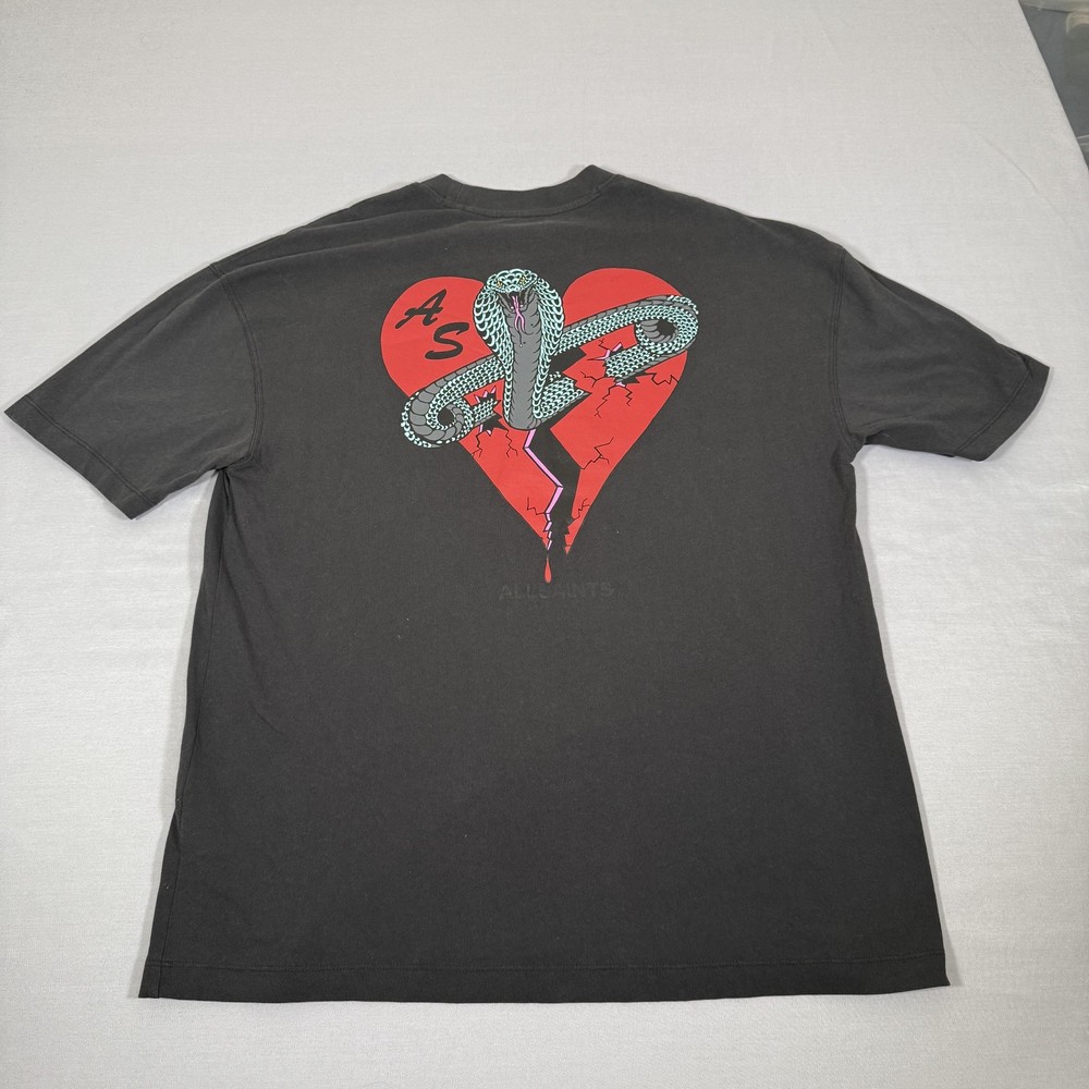 All Saints Shirt Mens Medium Black Oversized Snake Heart Tee Organic Cotton Gym