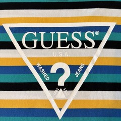 Guess Originals Men’s L Vista Logo T-Shirt Blue Black Yellow Striped Streetwear